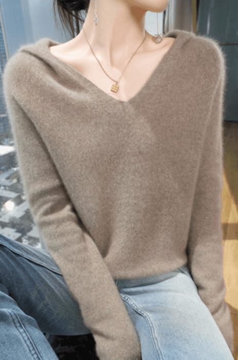 骨格ストレートフード付きニットトップス