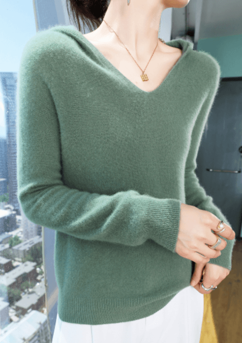 骨格ストレートフード付きニットトップス