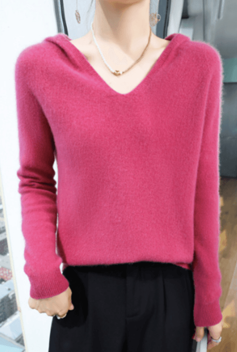 骨格ストレートフード付きニットトップス