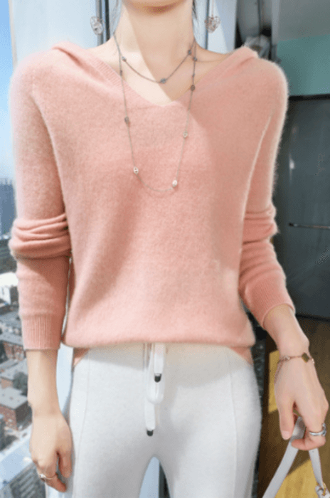 骨格ストレートフード付きニットトップス