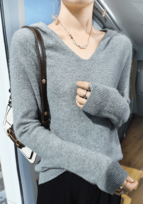 骨格ストレートフード付きニットトップス