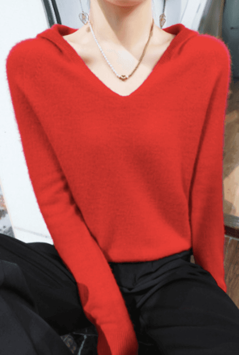 骨格ストレートフード付きニットトップス