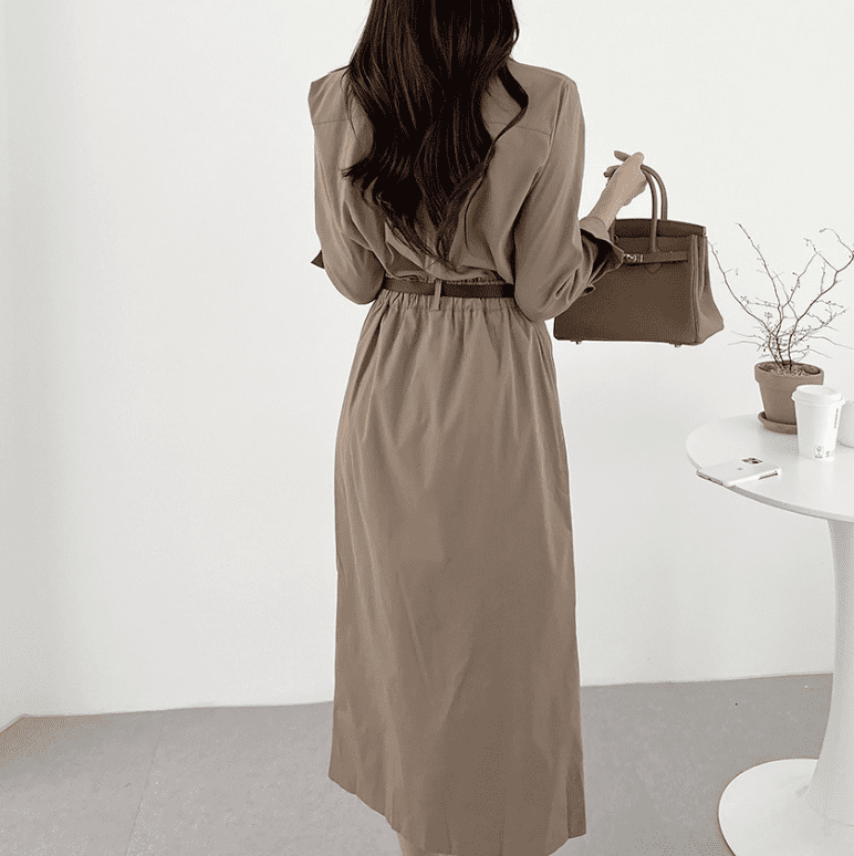 骨格ストレートベルト付きロングワンピース