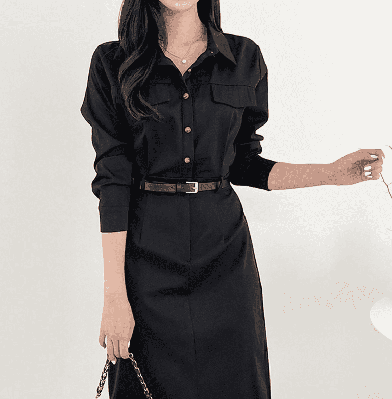 骨格ストレートベルト付きロングワンピース