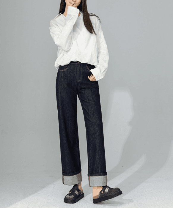 骨格ストレートルーズワイドデニムパンツ