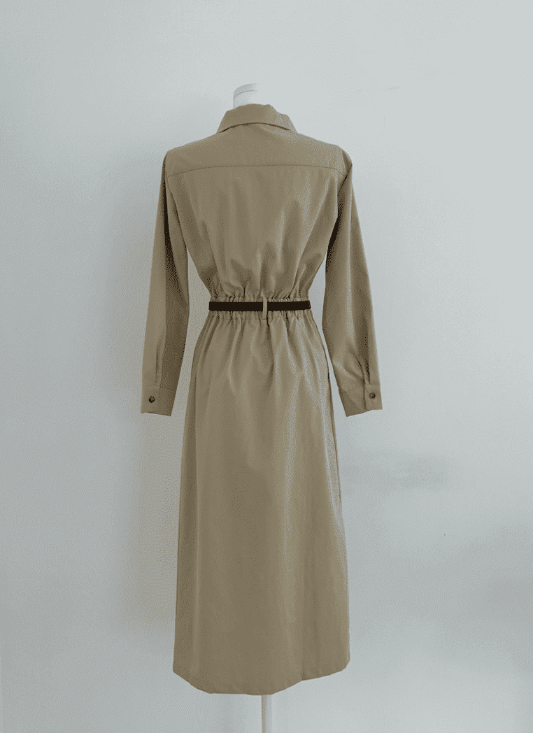 骨格ストレートベルト付きロングワンピース