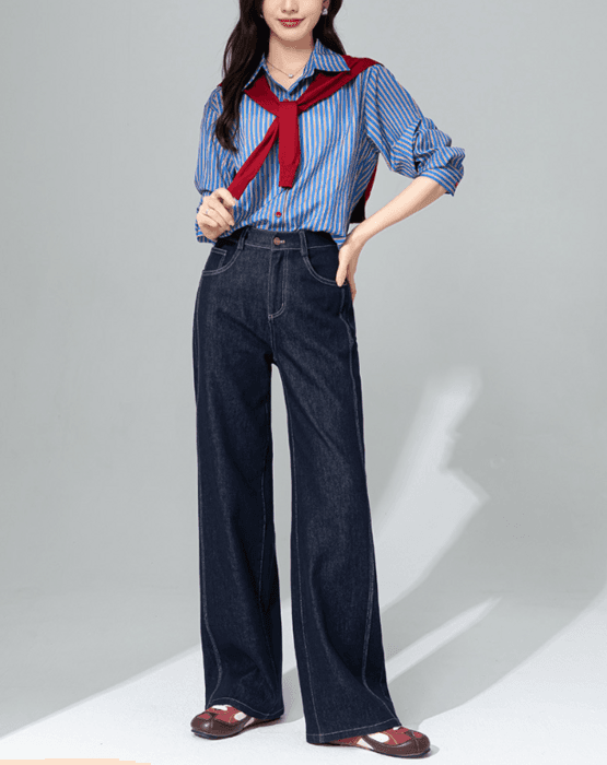 骨格ストレートサイドデザインワイドパンツ