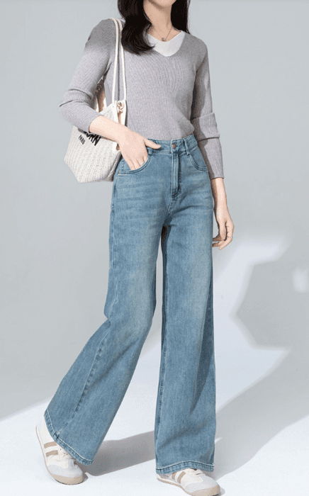 骨格ストレートシンプルブルーワイドデニム