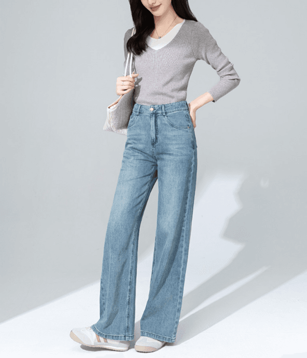 骨格ストレートシンプルブルーワイドデニム