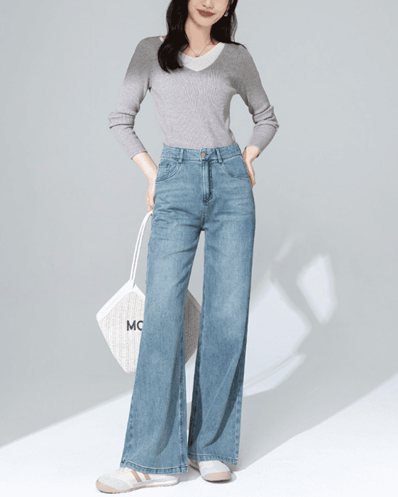 骨格ストレートシンプルブルーワイドデニム