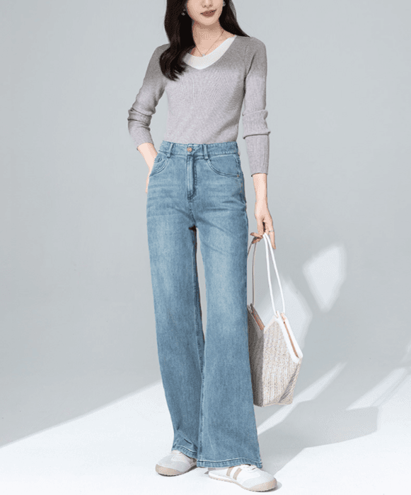 骨格ストレートシンプルブルーワイドデニム