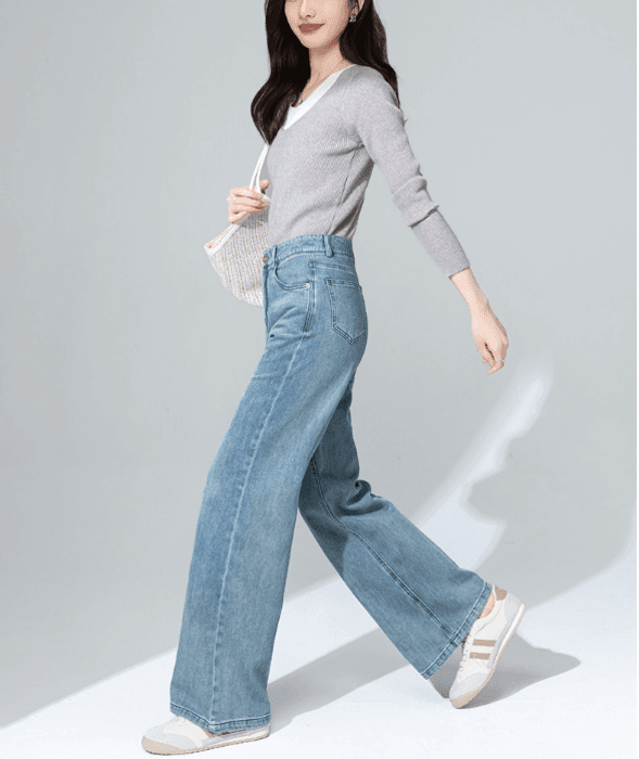 骨格ストレートシンプルブルーワイドデニム