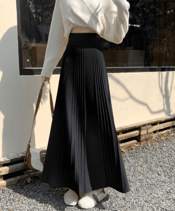 骨格ストレートニットラインフレアロングスカート