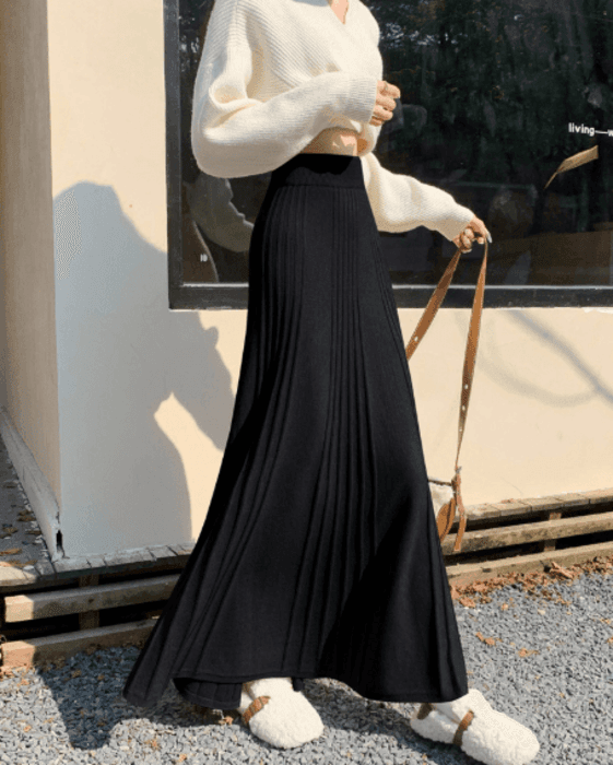 骨格ストレートニットラインフレアロングスカート
