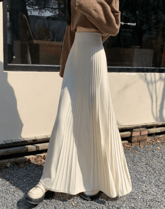 骨格ストレートニットラインフレアロングスカート