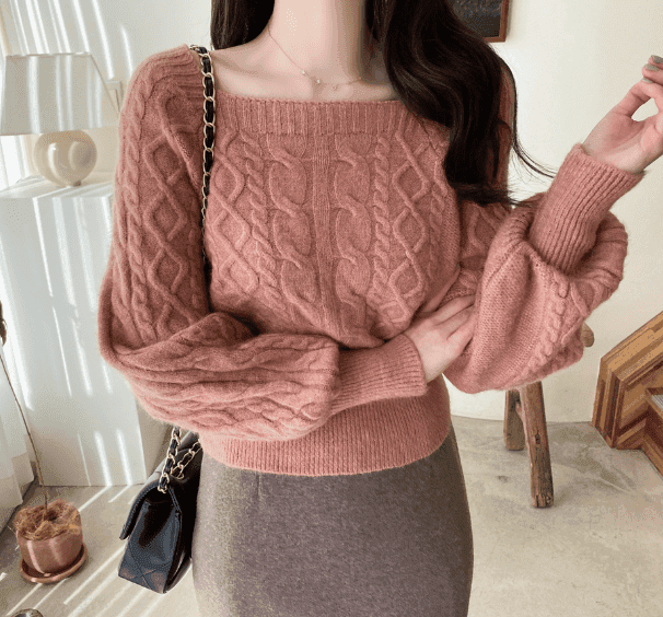 骨格ストレートスクエアカラーニットトップス