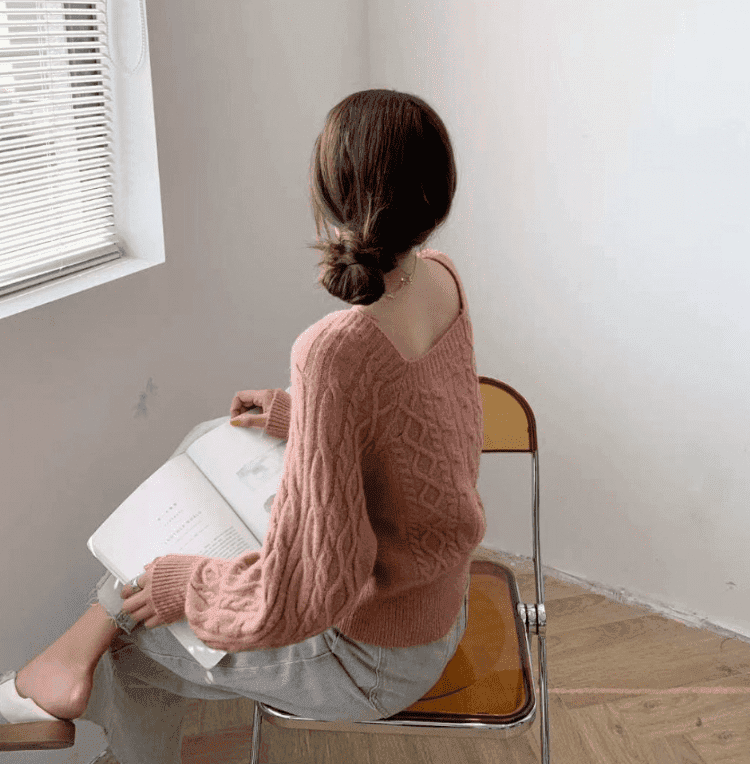 骨格ストレートスクエアカラーニットトップス