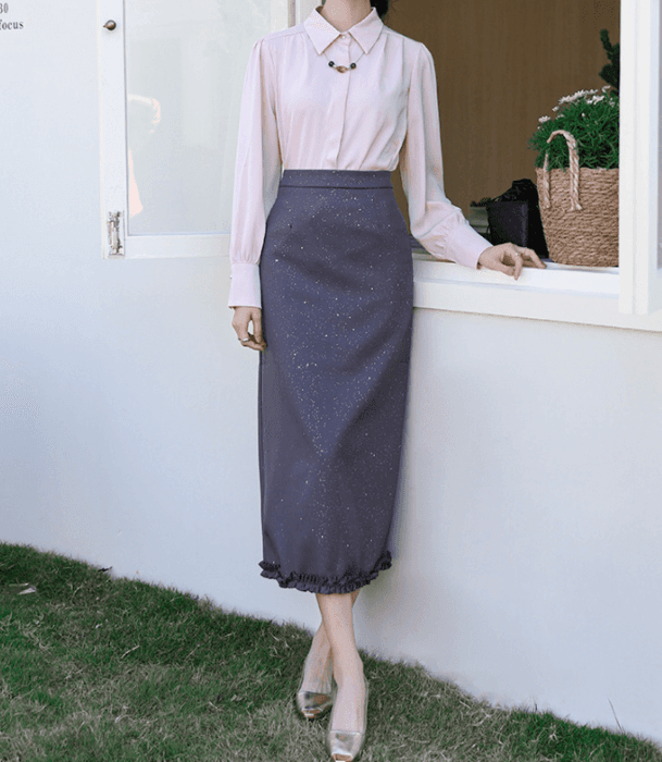 骨格ストレートラメIラインスカート
