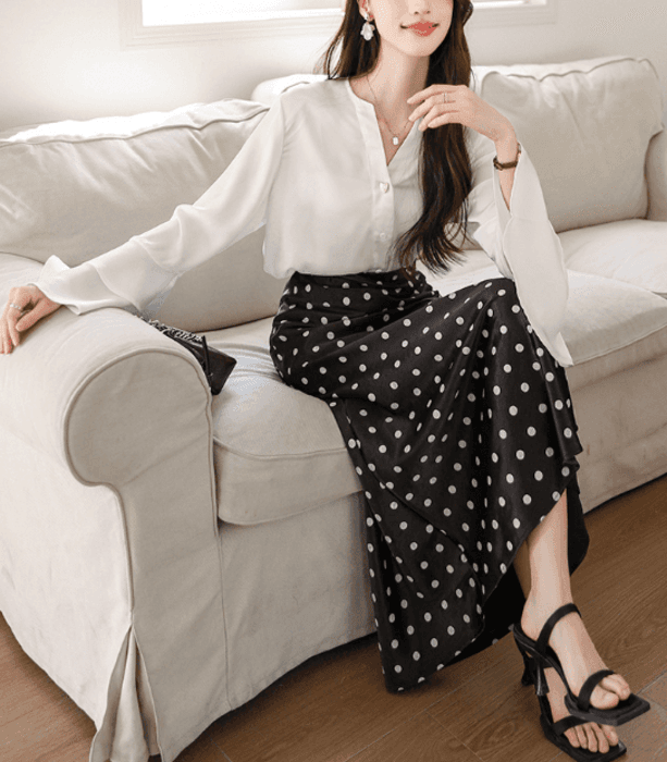 骨格ストレートドットマーメイドロングスカート