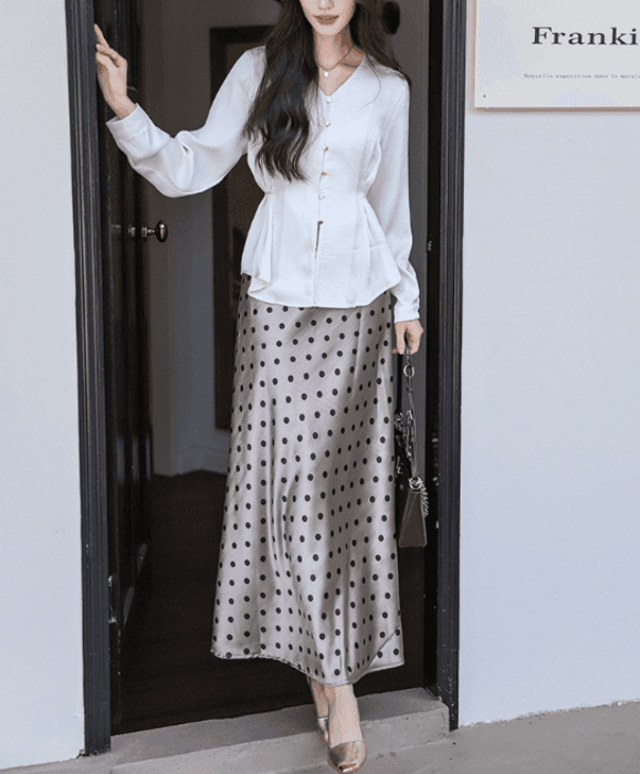 骨格ストレートドットマーメイドロングスカート