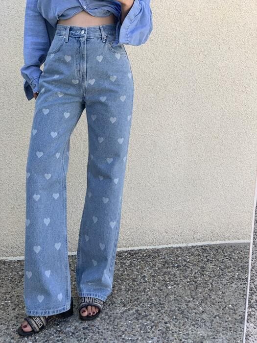骨格ストレートハートモチーフデニムパンツ