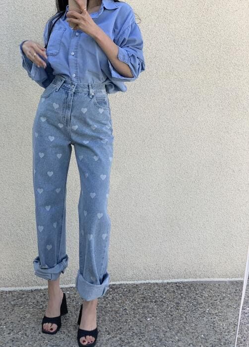 骨格ストレートハートモチーフデニムパンツ