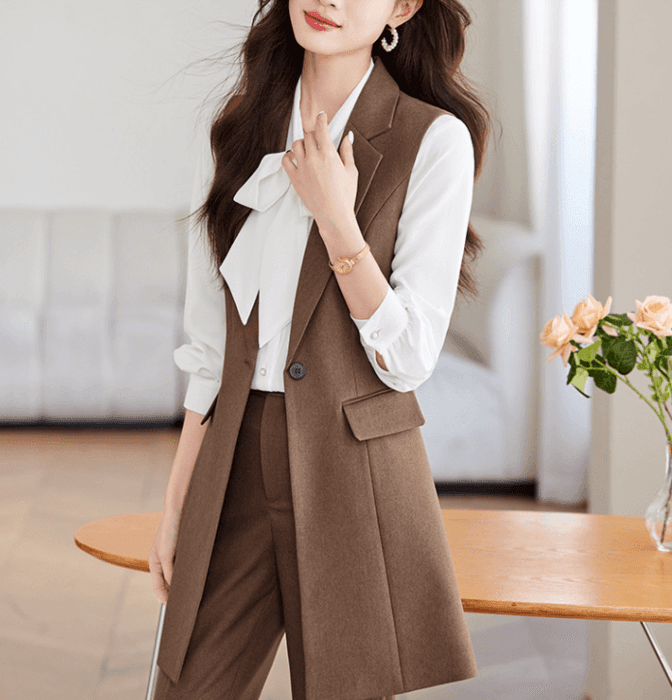 骨格ストレートロングジレ+スーツパンツセットアップ