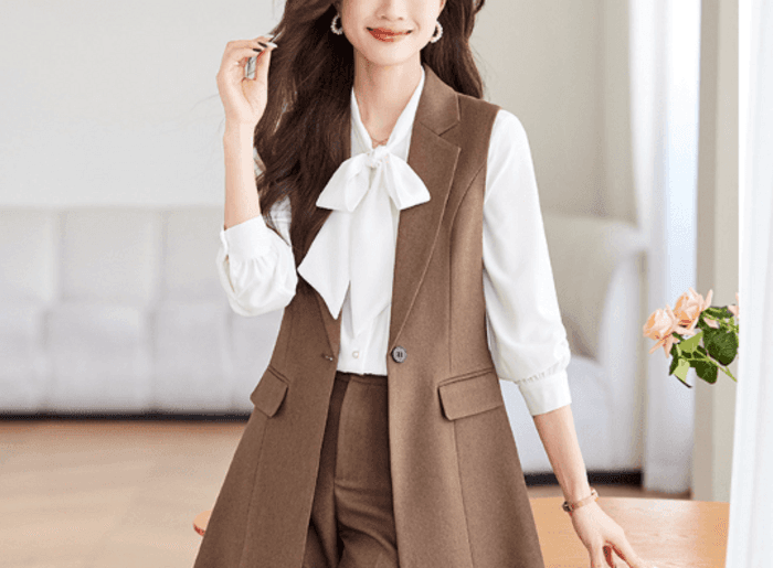 骨格ストレートロングジレ+スーツパンツセットアップ