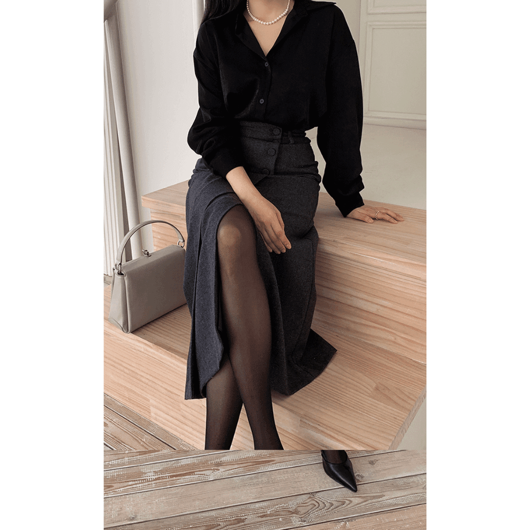 骨格ストレートスリット入りストレートスカート