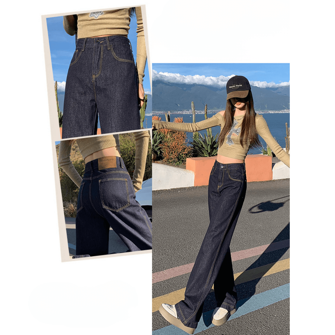 骨格ストレートワイドルーズデニムパンツ