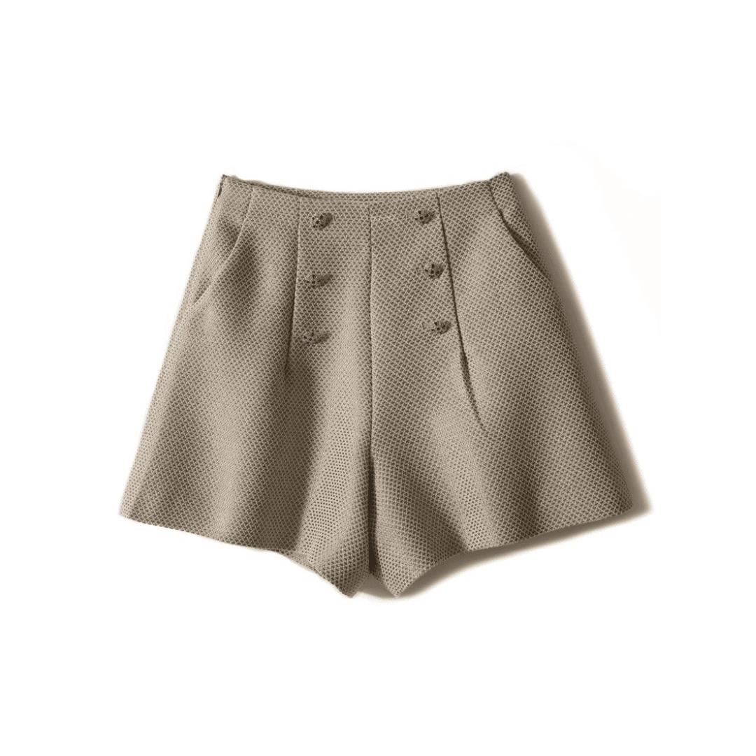 骨格ストレートツィード風ノーカラージャケット&ショートパンツセットアップ