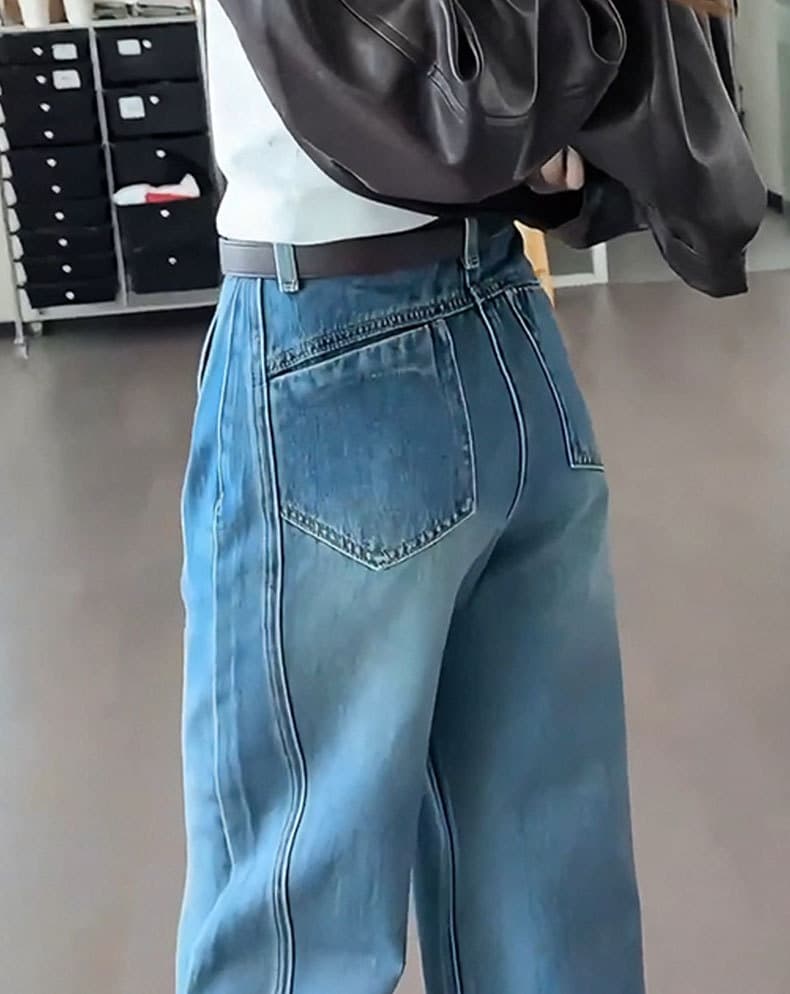 骨格ストレートストレートレッグデニムパンツ