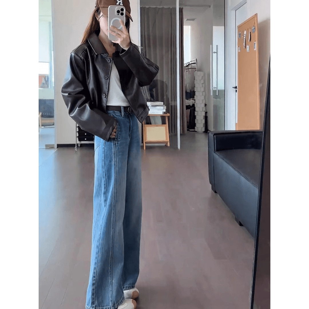 骨格ストレートストレートレッグデニムパンツ