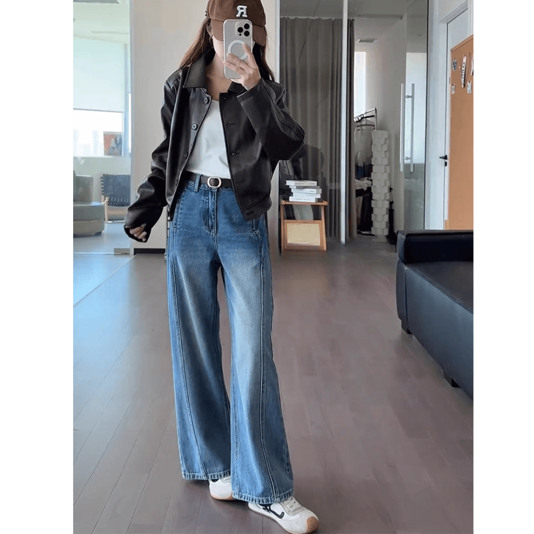 骨格ストレートストレートレッグデニムパンツ