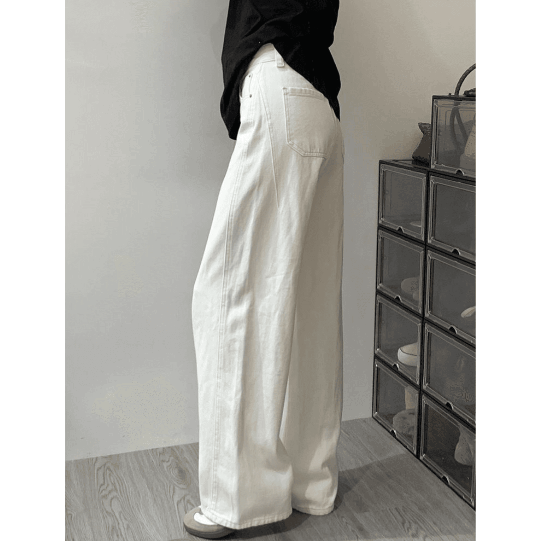 骨格ストレートカーブデザインホワイトデニムパンツ