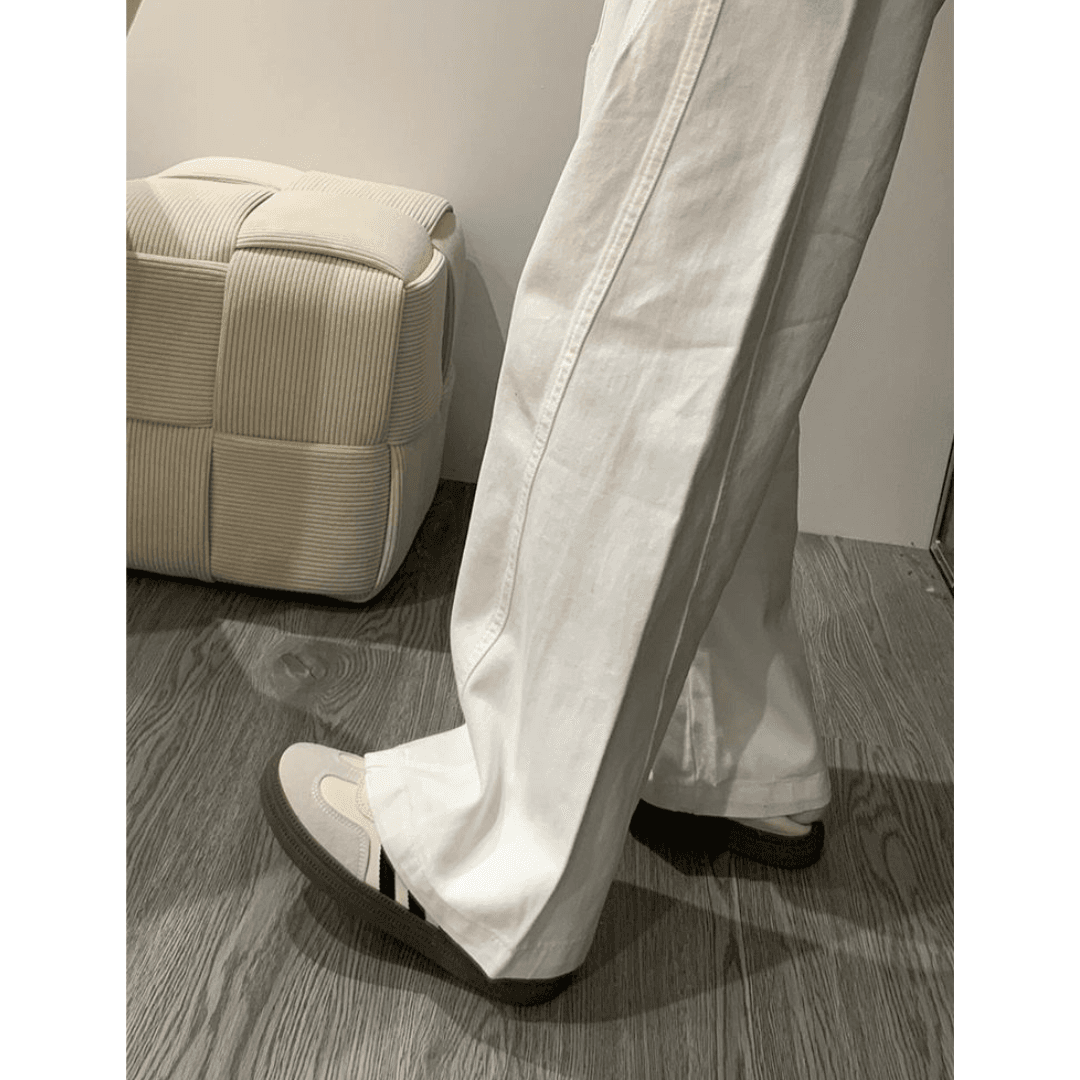 骨格ストレートカーブデザインホワイトデニムパンツ