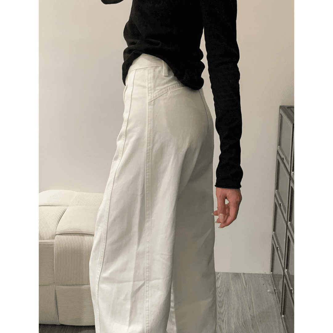 骨格ストレートカーブデザインホワイトデニムパンツ