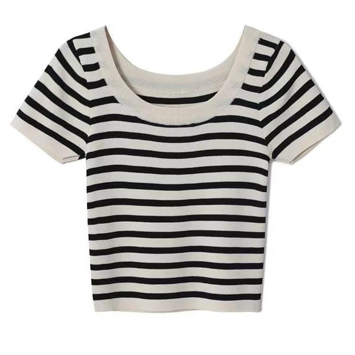 骨格ストレートスクエアネックボーダーTシャツトップス