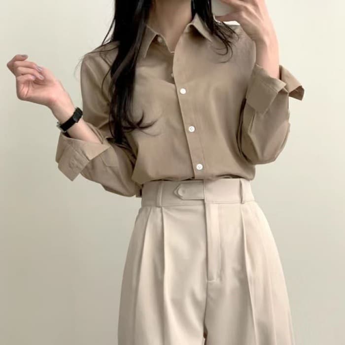 骨格ストレートシャツカラーブラウストップス