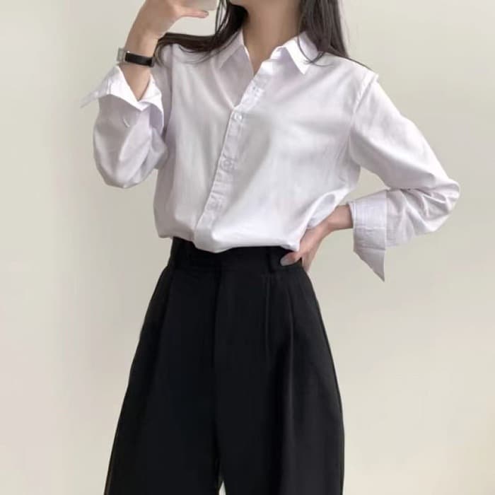 骨格ストレートシャツカラーブラウストップス