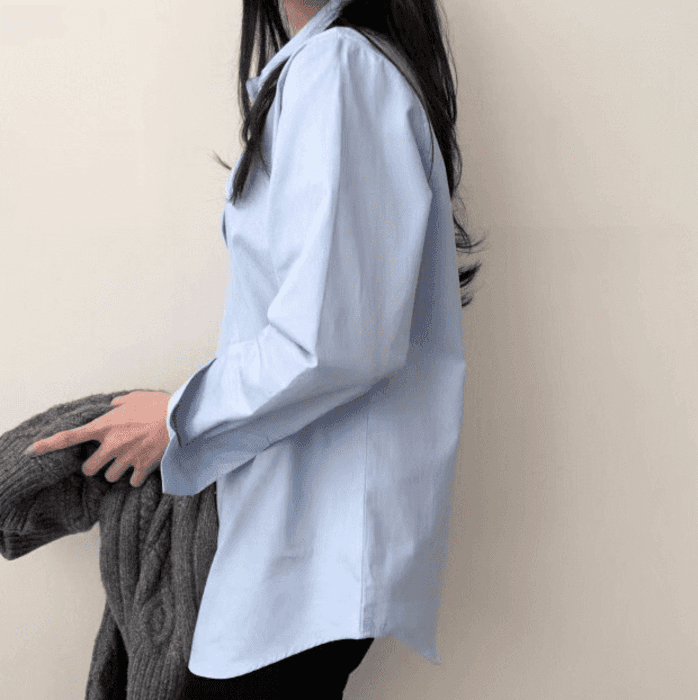 骨格ストレートシャツカラーブラウストップス