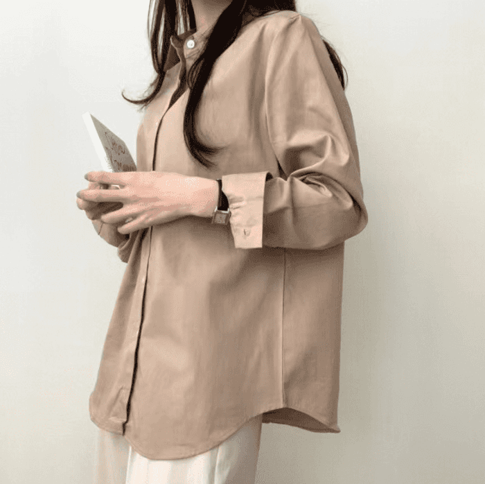 骨格ストレートシャツカラーブラウストップス