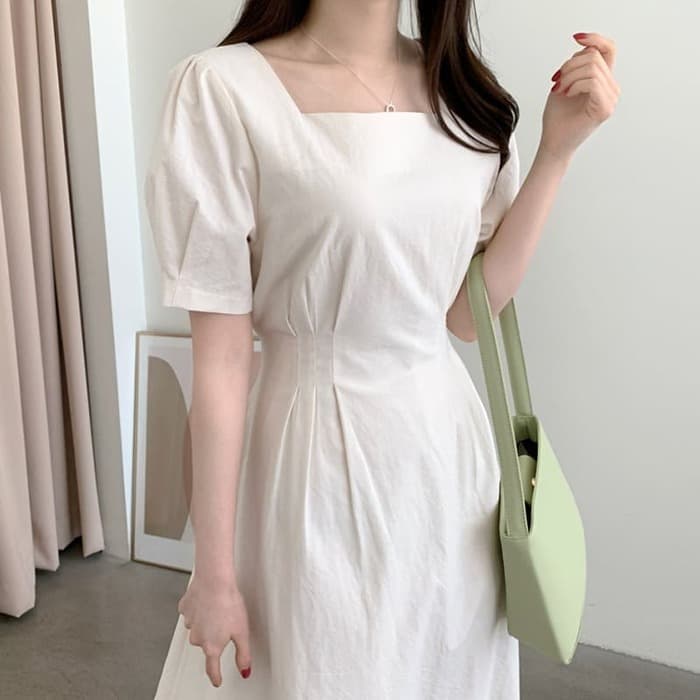 骨格ストレート夏スクエアネックロングワンピース