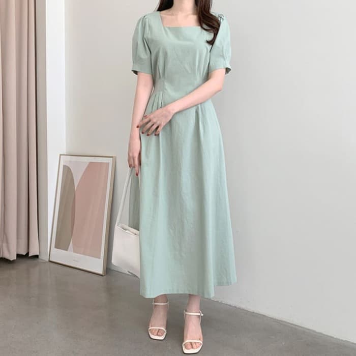 骨格ストレート夏スクエアネックロングワンピース